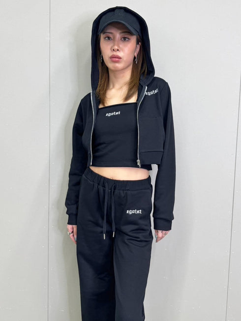 ロゴ刺繍スウェットショートパーカー