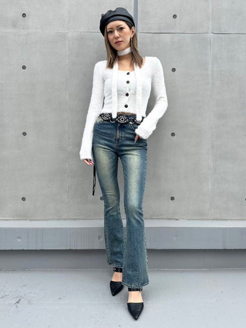 ストール付スクエアネックニットトップス