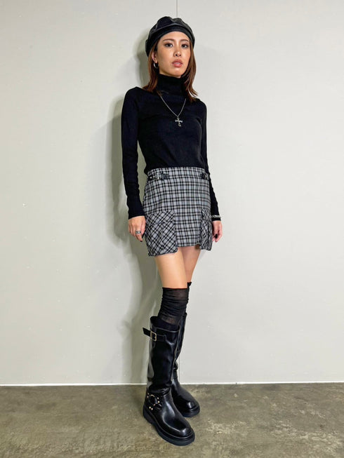 サイドベルトチェック柄スカート