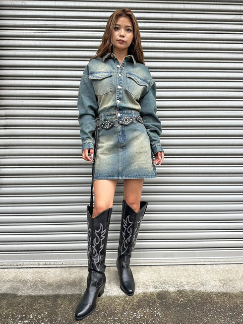 ヴィンテージ加工デニムワンピース