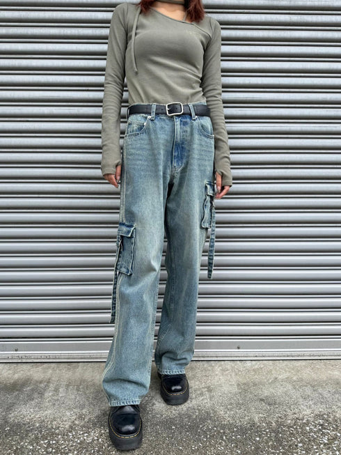 カーゴポケットワイドデニムパンツ