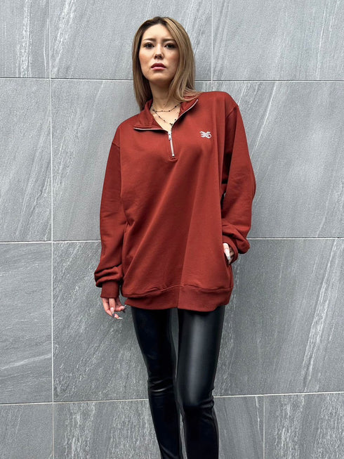 EGロゴ刺繍ハーフジップトップス