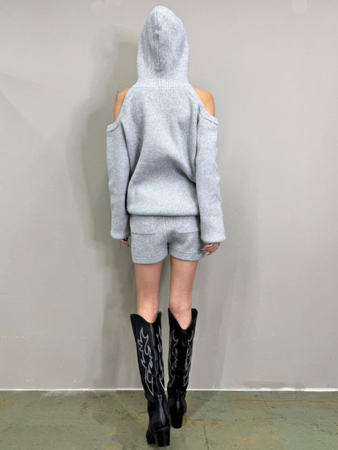 肩あきフード MIX二ットトップ