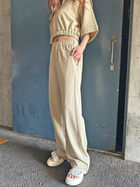 パイピングラインロゴ刺繍ワイドパンツ