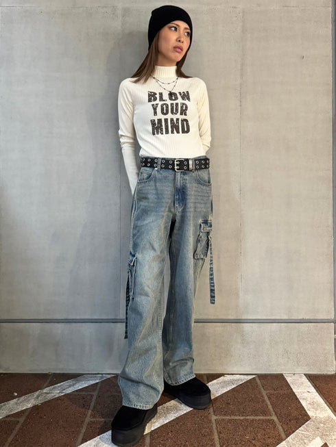 ロゴプリントニットソートップス