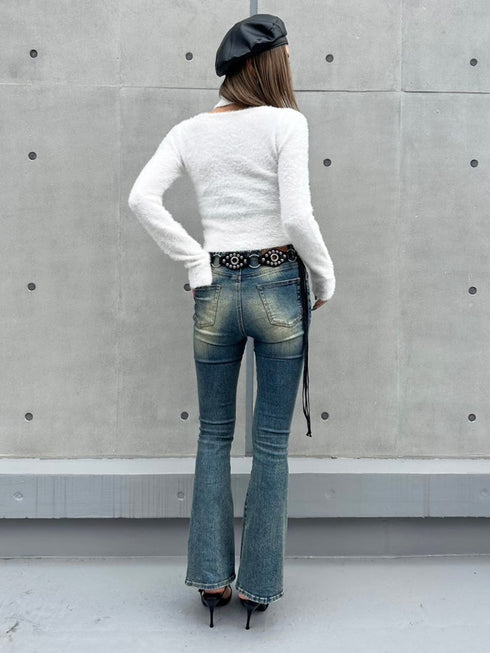 ストール付スクエアネックニットトップス