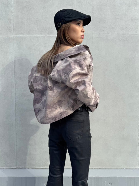 ニュアンス柄短丈シャツ