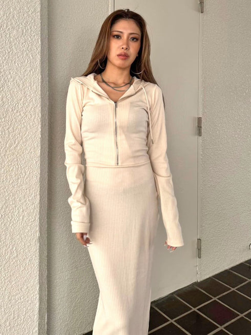 フロントジップリブフーディワンピース