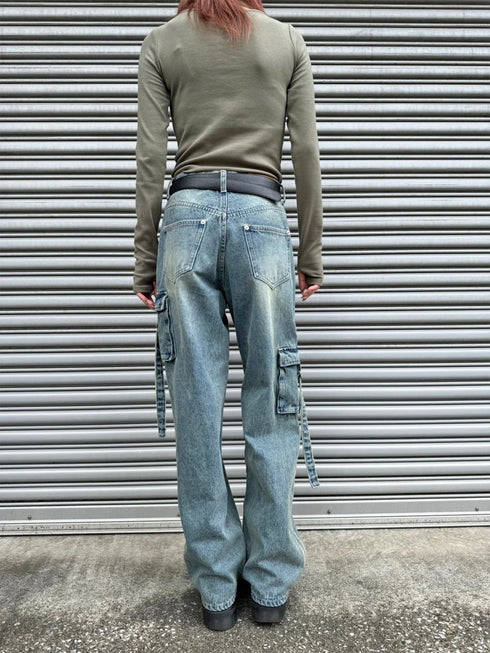 カーゴポケットワイドデニムパンツ