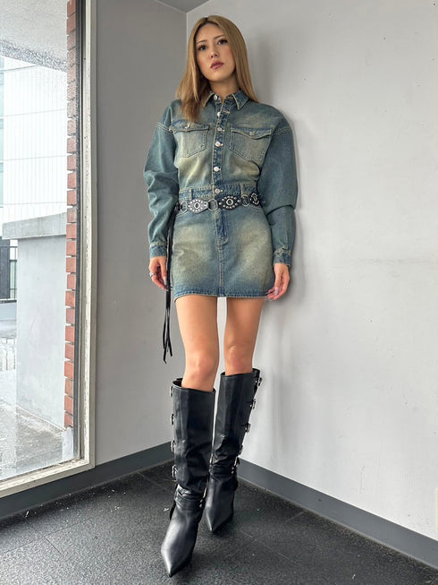 ヴィンテージ加工デニムワンピース