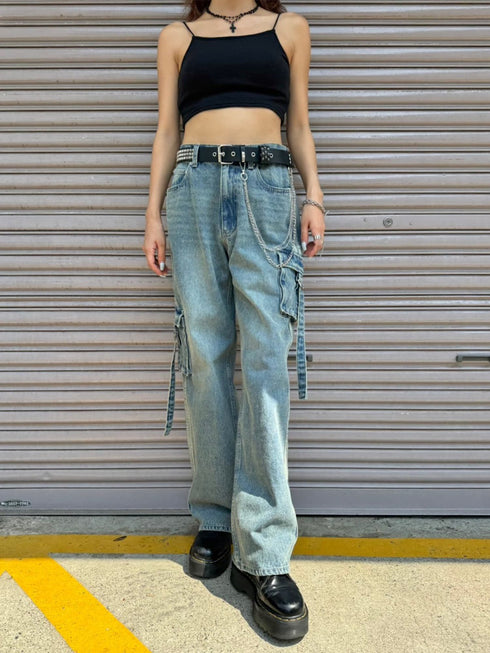 カーゴポケットワイドデニムパンツ