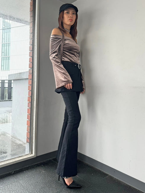 ストール付オフショルベロアトップ