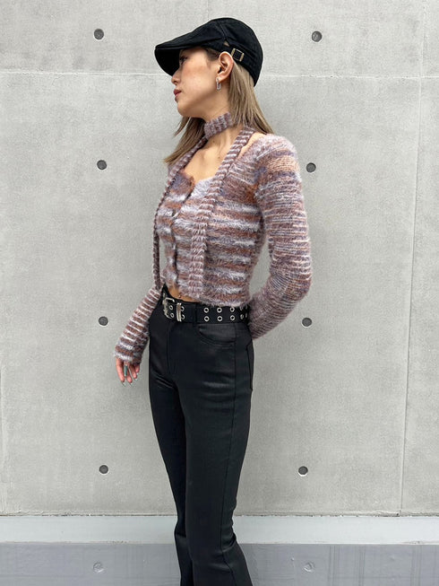 ストール付スクエアネックニットトップス