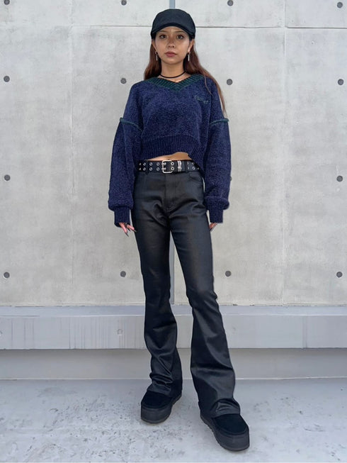 レザーコーティングフレアパンツ