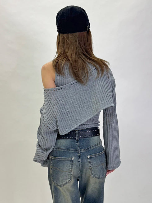 ダメージレイヤードニットトップ