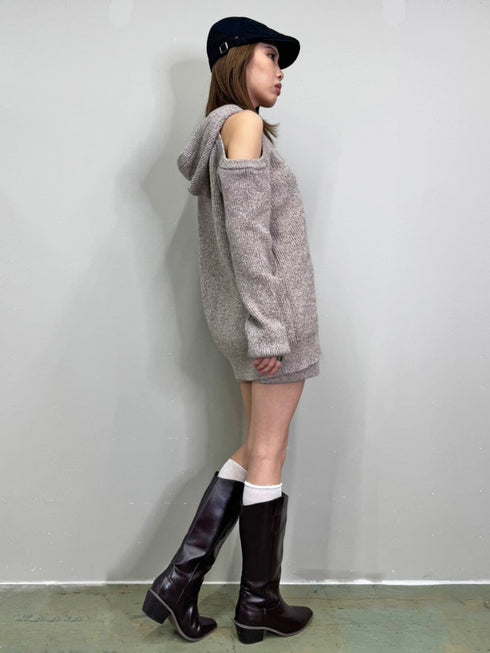 肩あきフード MIX二ットトップ