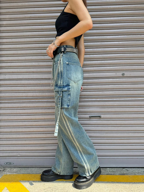 カーゴポケットワイドデニムパンツ