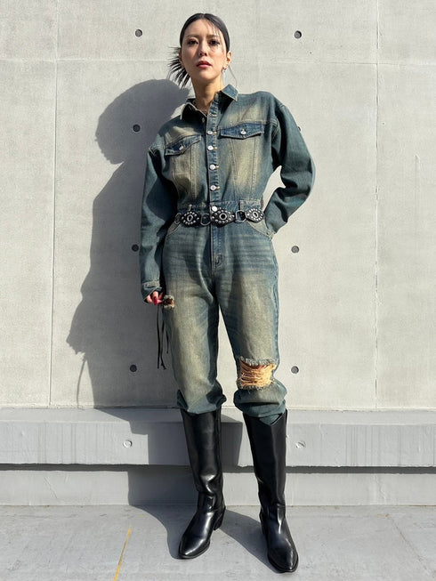 ヴィンテージ加工デニムオールインワン