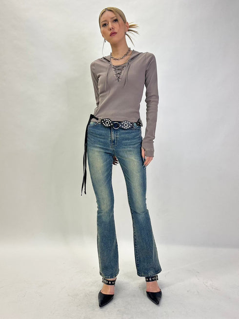 レースアップフードトップ