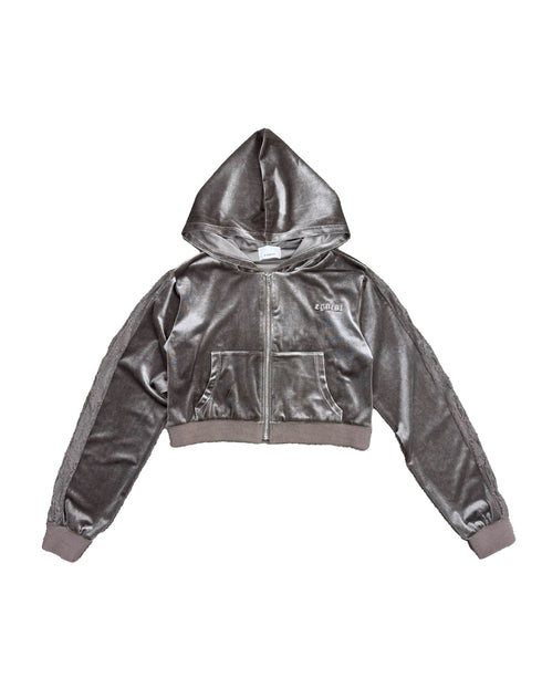 袖レースベロアパーカー