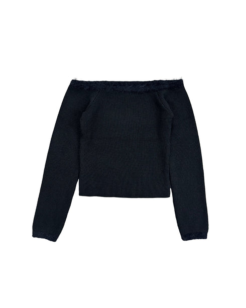 端シャギータイトオフショルニットトップス