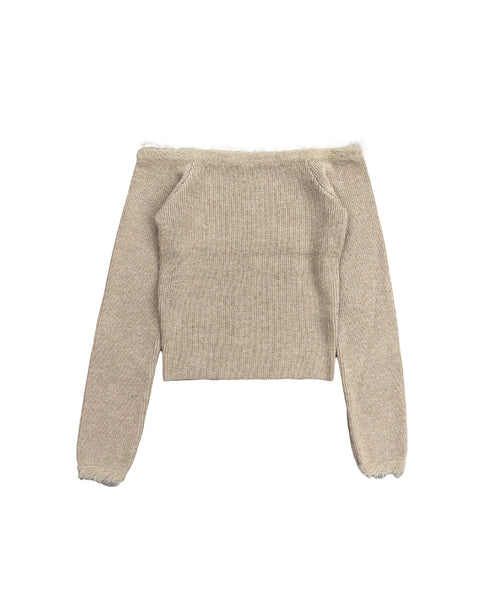 端シャギータイトオフショルニットトップス
