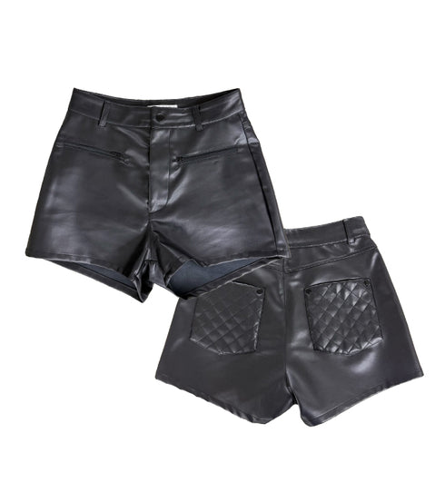 デザインポケットフェイクレザーショートパンツ