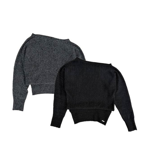 プレート付ワンショルラメニットトップス