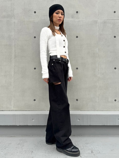 ストール付スクエアネックニットトップス