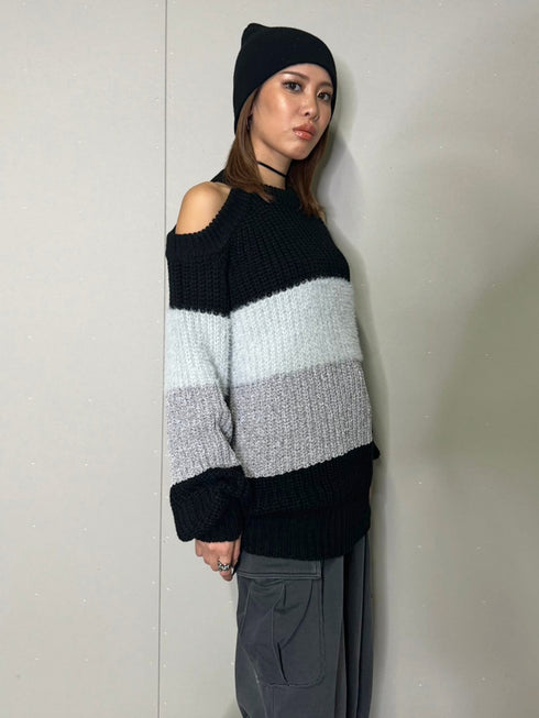 3カラー肩あきニットトップスⅡ