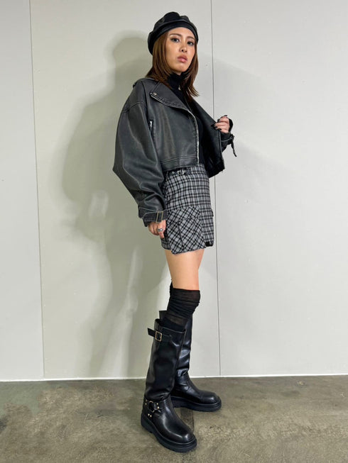 サイドベルトチェック柄スカート