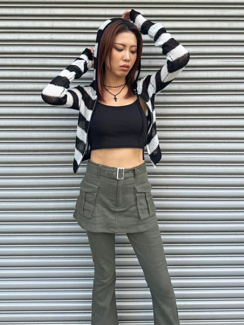 ボーダー透かしニットパーカー