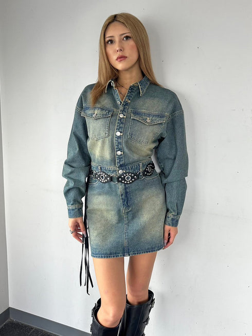 ヴィンテージ加工デニムワンピース