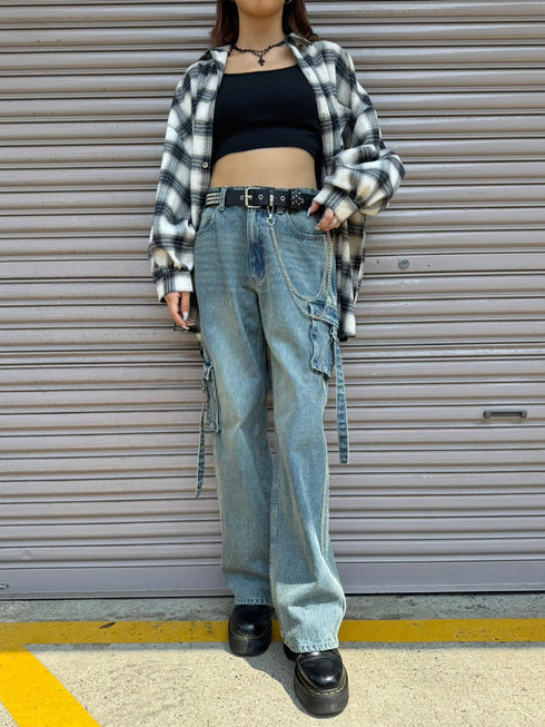 カーゴポケットワイドデニムパンツ