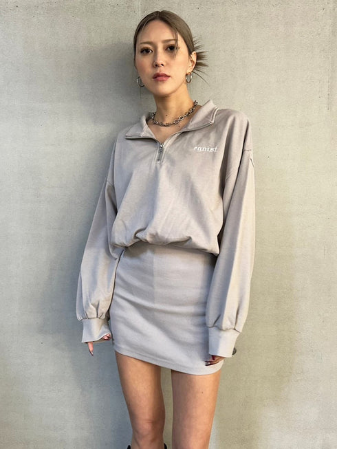 ハーフZIP裏毛ミニワンピース