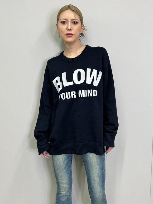 ロゴ刺繍ニットプルオーバー