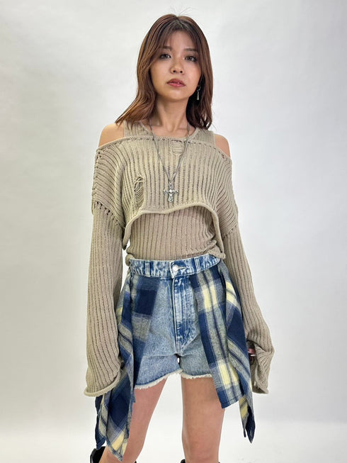 ダメージレイヤードニットトップ