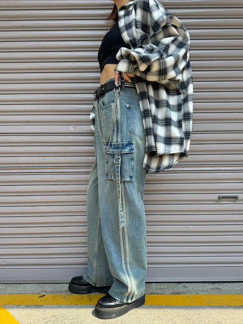 カーゴポケットワイドデニムパンツ
