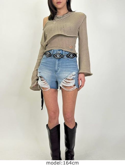 ハイダメージデニムショートパンツ