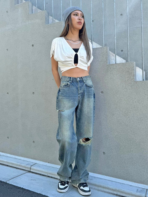 フロントドロストショートトップス