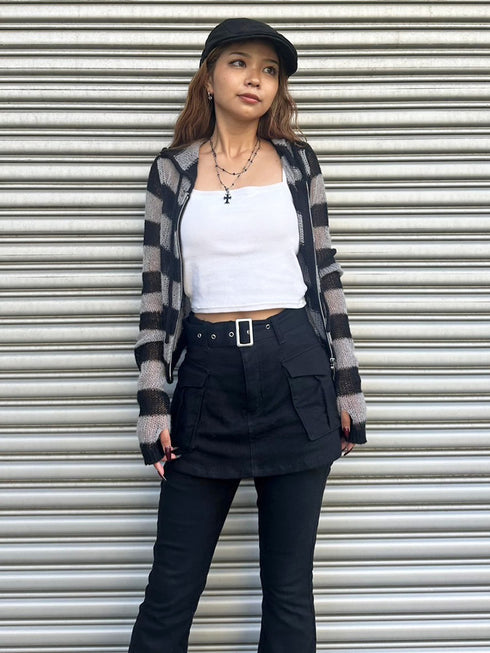 ボーダー透かしニットパーカー