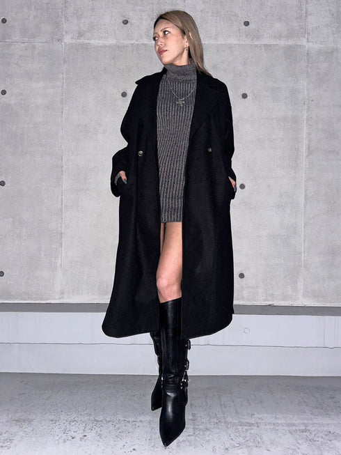 肩開きニットミニワンピース