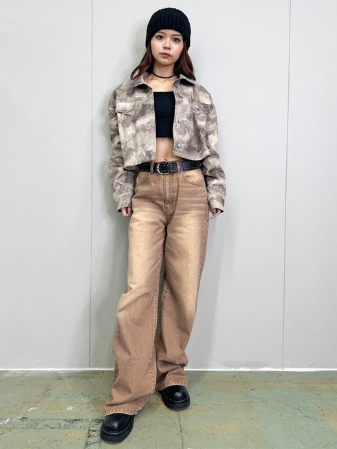 ヴィンテージライク加工ワイドパンツ