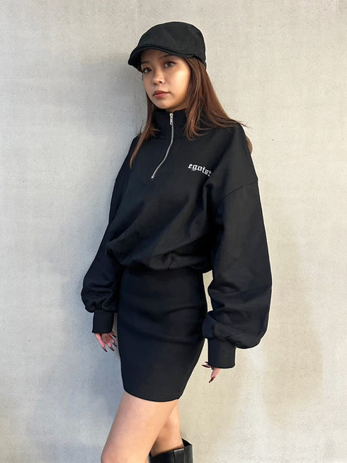 ハーフZIP裏毛ミニワンピース