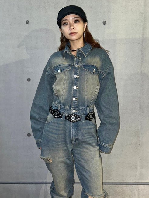 ヴィンテージ加工デニムオールインワン