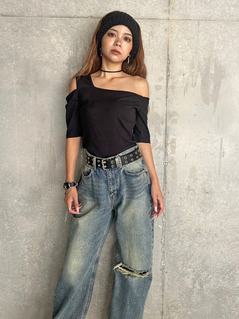 アシメデザインカットリブTOP