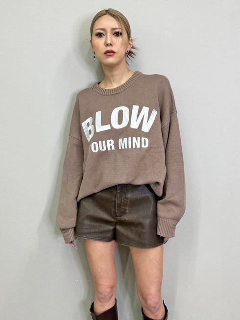 ロゴ刺繍ニットプルオーバー