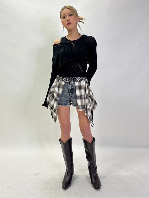 ダメージレイヤードニットトップ