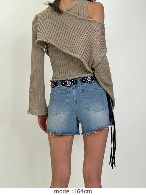 ハイダメージデニムショートパンツ