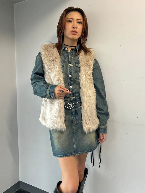 ヴィンテージ加工デニムワンピース